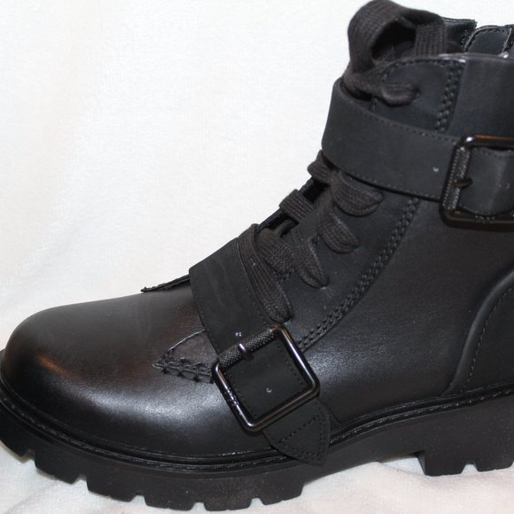 NIB UGG WOMEN'S ASHTON LEATHER MOTO COMBAT BOOTS BLACK - Picture 6 of 9